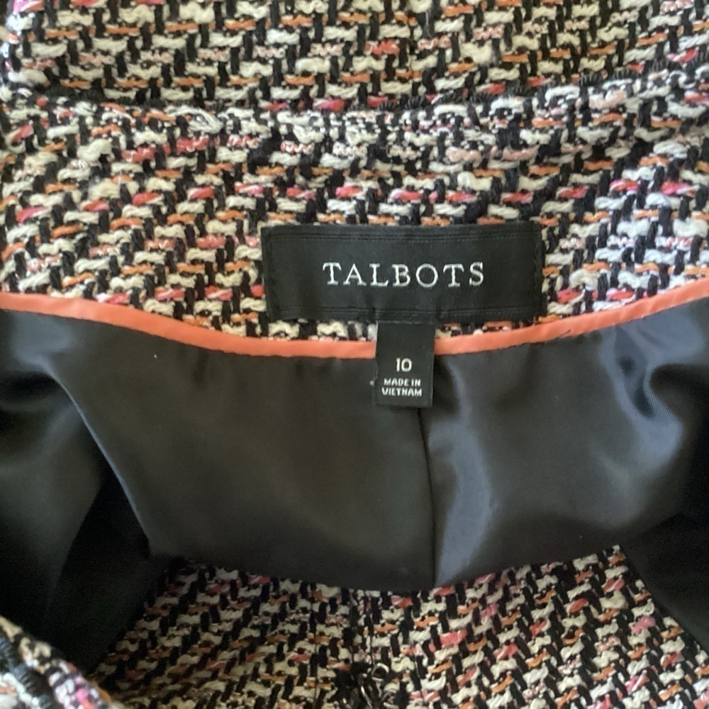 Talbots Women’s Black/White/Orange Tweed Hook & Eye Closure Blazer.  Size 10 - Picture 4 of 11